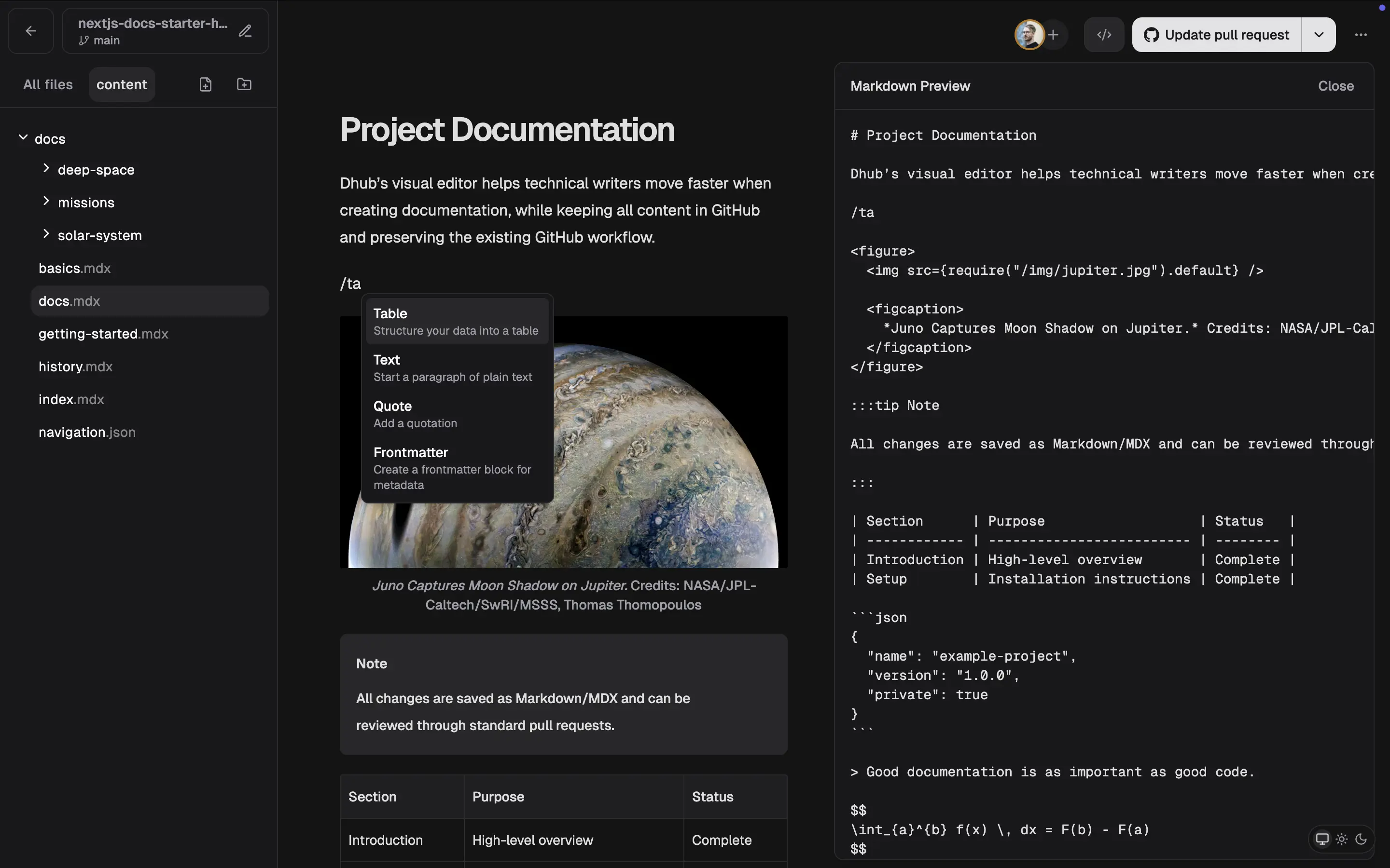 Dhub visual editor for Docusaurus documentation