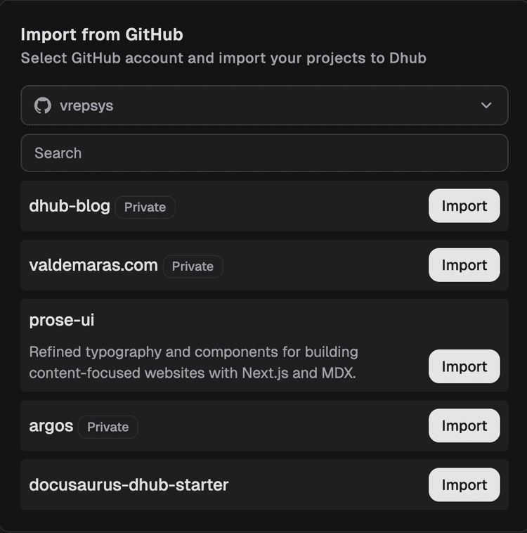Import from GitHub